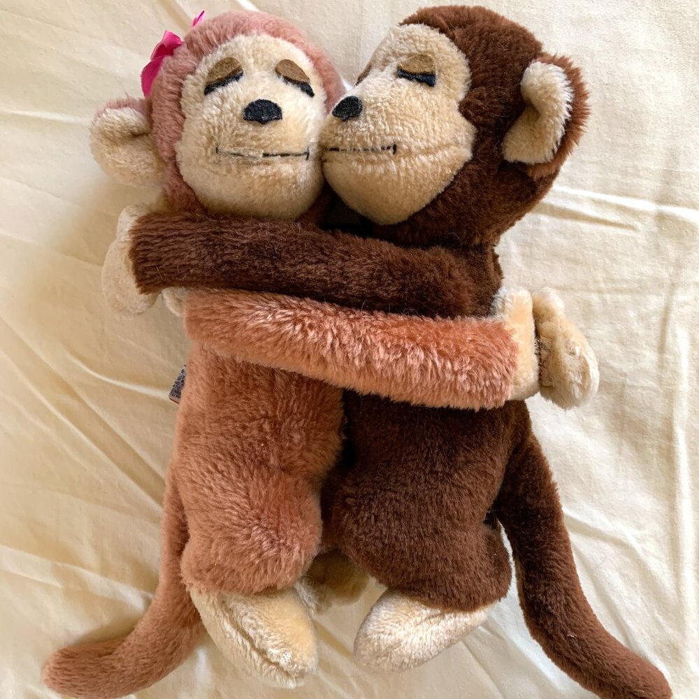 Pair of Hugging Plush Monkeys from 1975